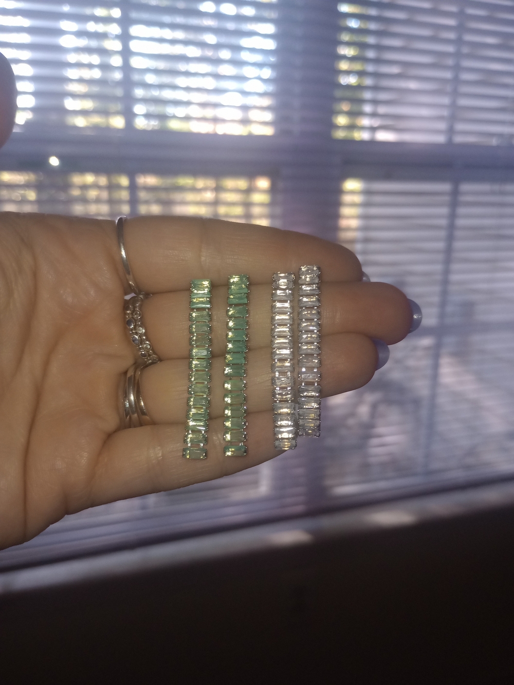 Silver Tone Mint Or Clear Bar Drop Earrings - Pic One